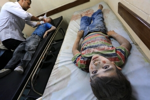 Zraněné děti po bombardování Gazy.